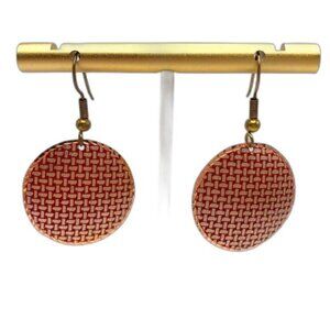 Gold and Red Woven Pattern Disc Dangle Earrings